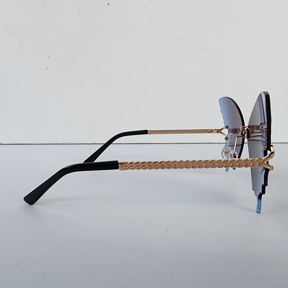 NEW Butterfly Fun Festival Blue Black Rimless Sunglasses Sunnies - Picture 4 of 9